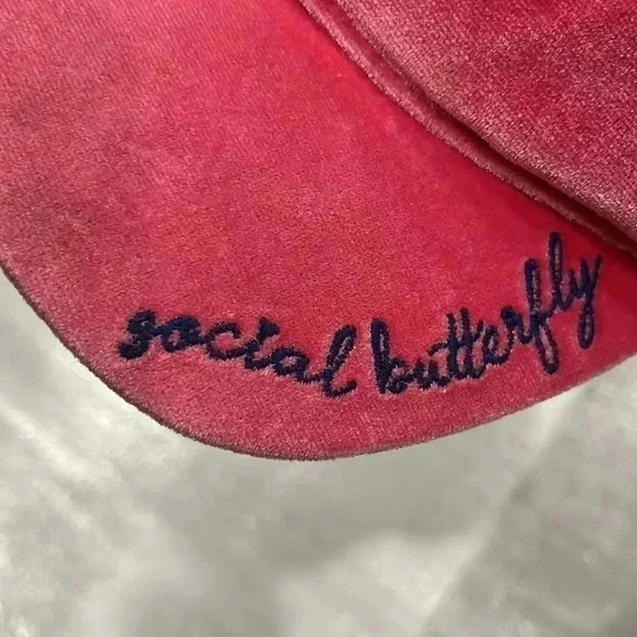 [O/S]Hatley Pink Velvet social  Butterfly Embroidered Sequins Hat - Picture 2 of 5